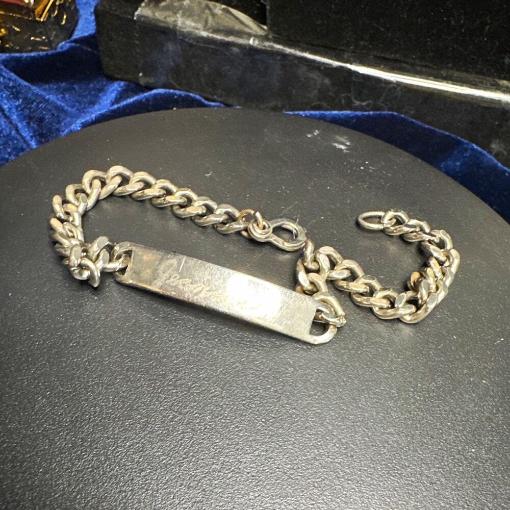 Vintage Nickel Silver Jeanie Name ID Bracelet Curb Chain 8” Personalized